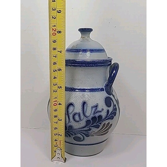 Rumtopf Crock Fermenting Jar w/ Lid Blue Salz Glazed Canister 8.5" Repaired - Picture 9 of 9